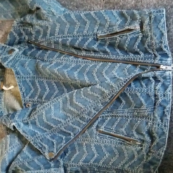 Free People punched chevron moto jacket Chevy Blue - Picture 10 of 10